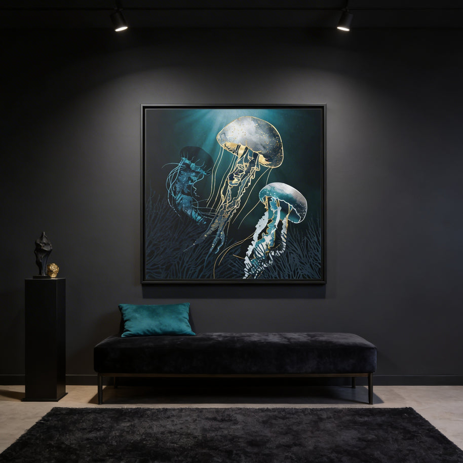 Metallic Jellyfish V - Matte Canvas, Framed (Multi-color)