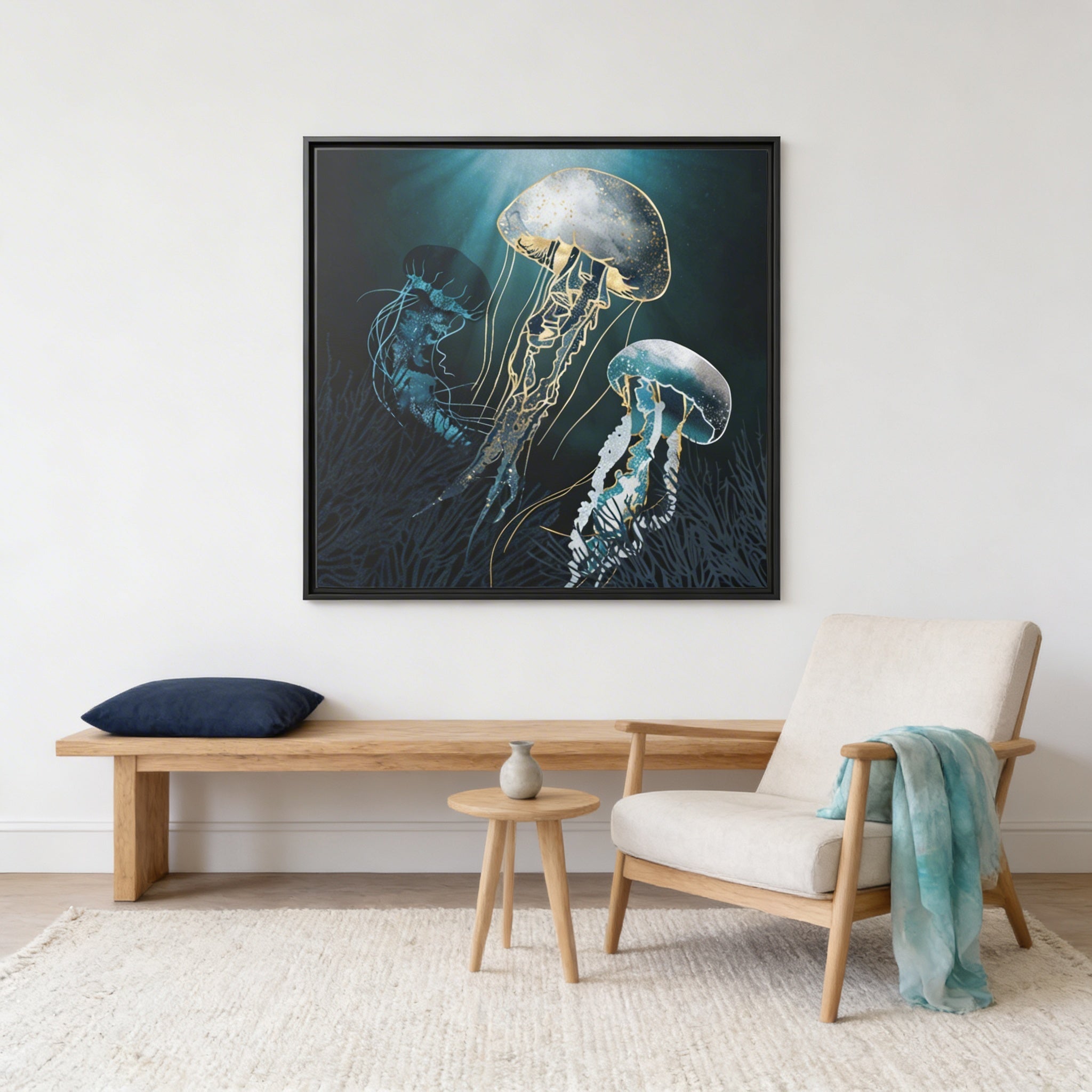 Metallic Jellyfish V - Matte Canvas, Framed (Multi-color)