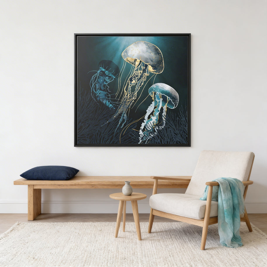 Metallic Jellyfish V - Matte Canvas, Framed (Multi-color)