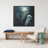 Metallic Jellyfish V - Matte Canvas, Framed (Multi-color)