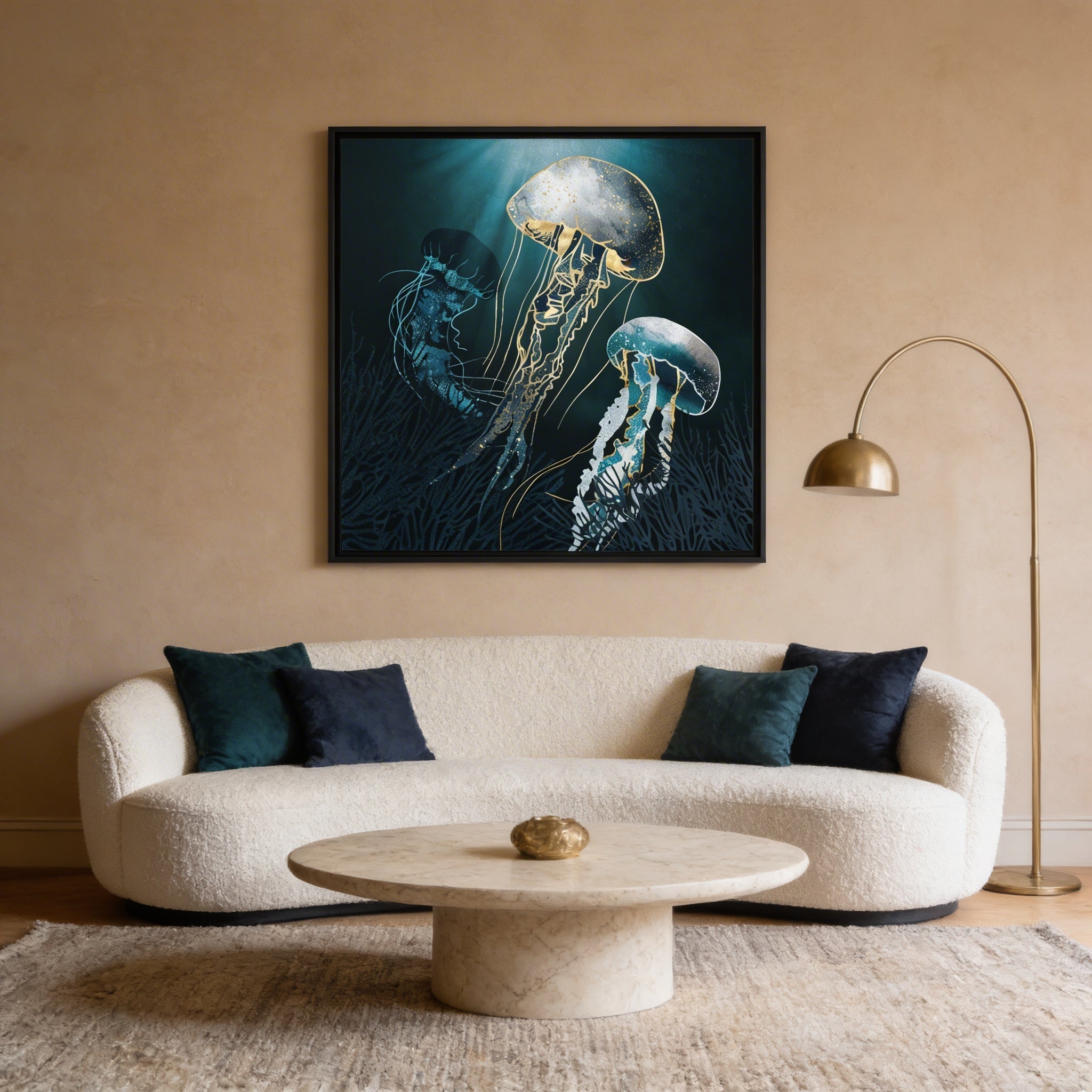 Metallic Jellyfish V - Matte Canvas, Framed (Multi-color)
