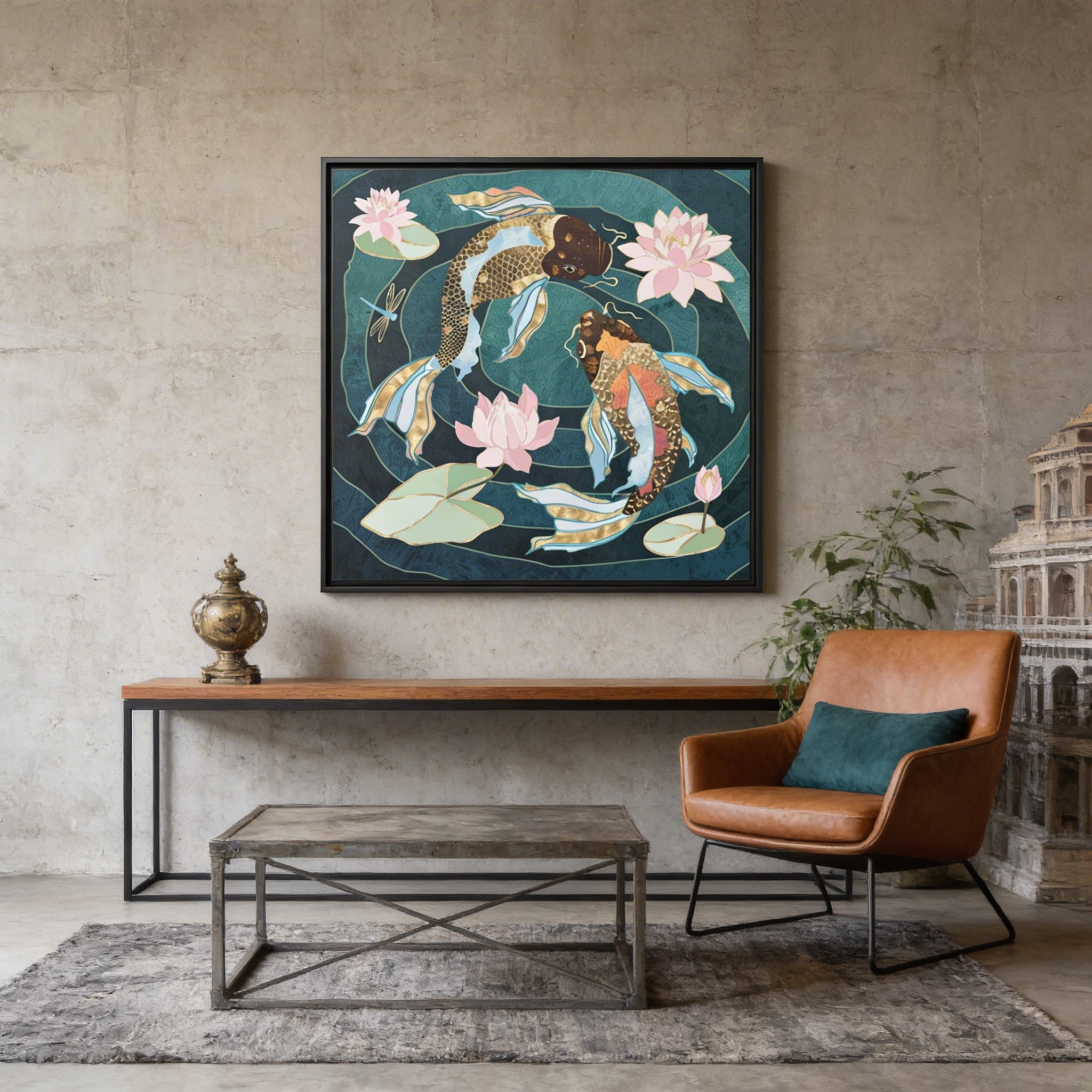 Metallic Koi III - Matte Canvas, Framed (Multi-color)