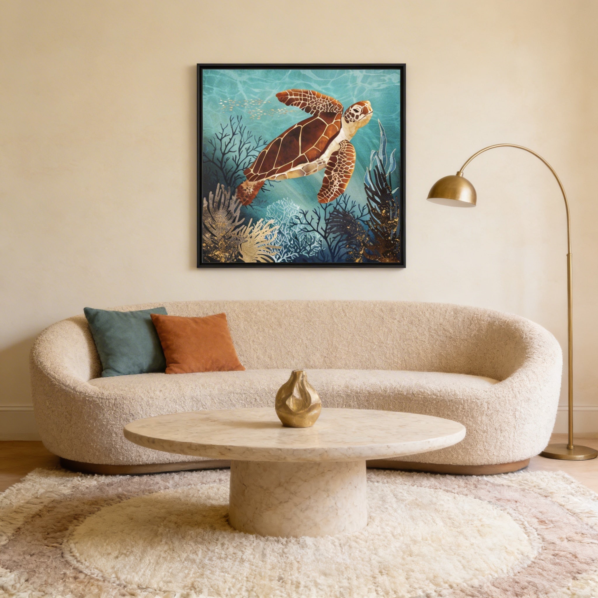 Metallic Sea Turtle - Matte Canvas, Framed (Multi-color)