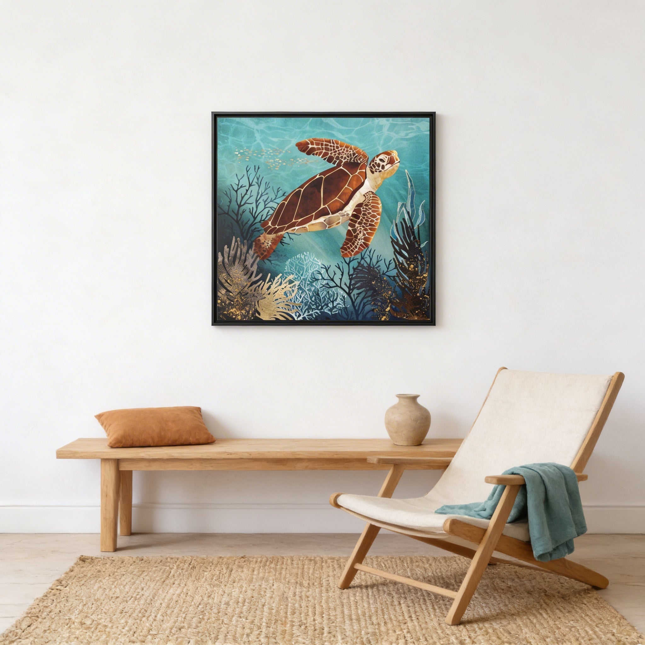 Metallic Sea Turtle - Matte Canvas, Framed (Multi-color)
