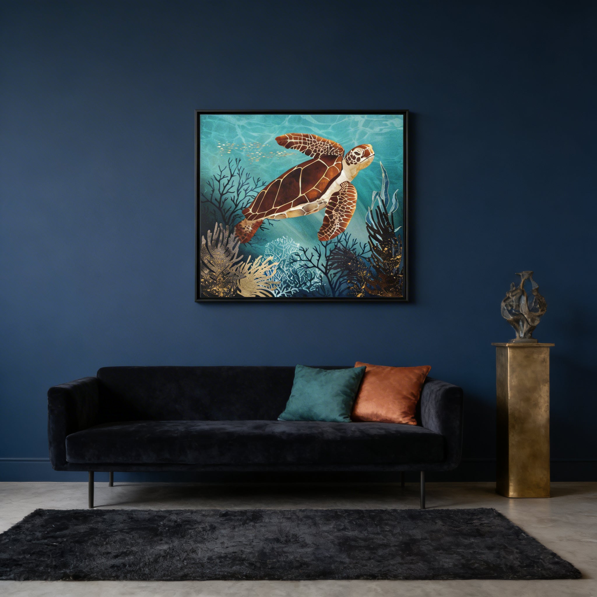 Metallic Sea Turtle - Matte Canvas, Framed (Multi-color)