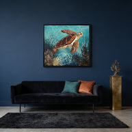 Metallic Sea Turtle - Matte Canvas, Framed (Multi-color)