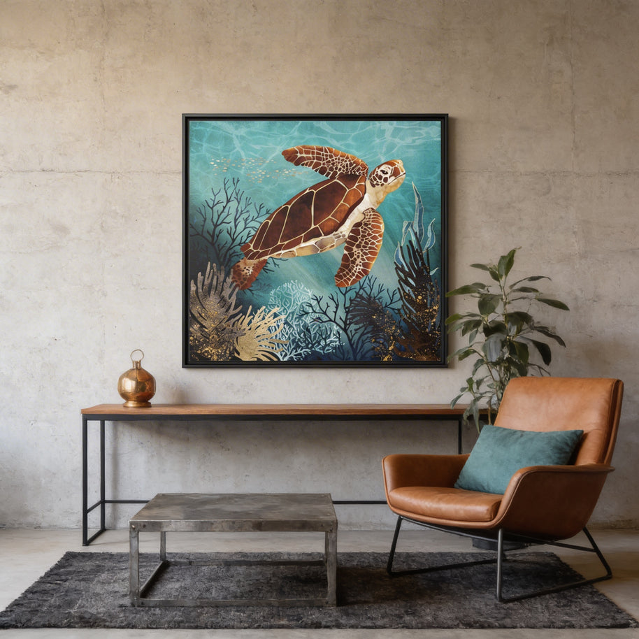 Metallic Sea Turtle - Matte Canvas, Framed (Multi-color)