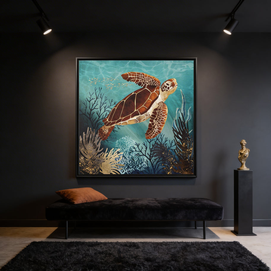 Metallic Sea Turtle - Matte Canvas, Framed (Multi-color)
