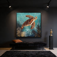 Metallic Sea Turtle - Matte Canvas, Framed (Multi-color)