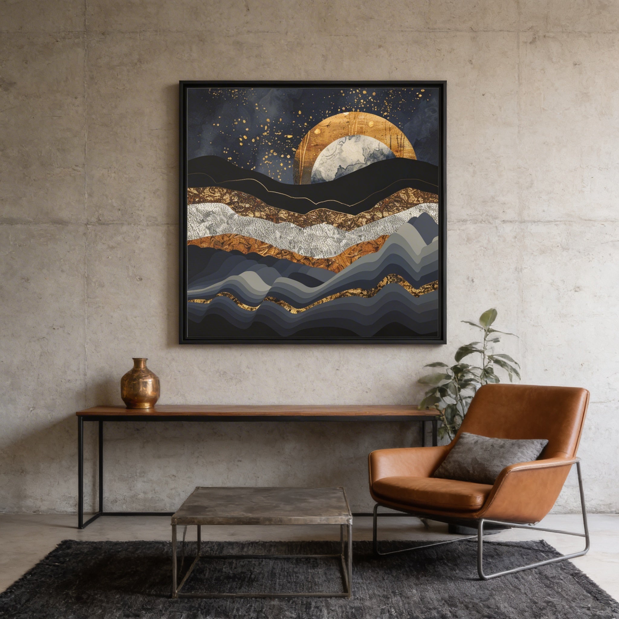 Metallic Mountains - Matte Canvas, Framed (Multi-color)