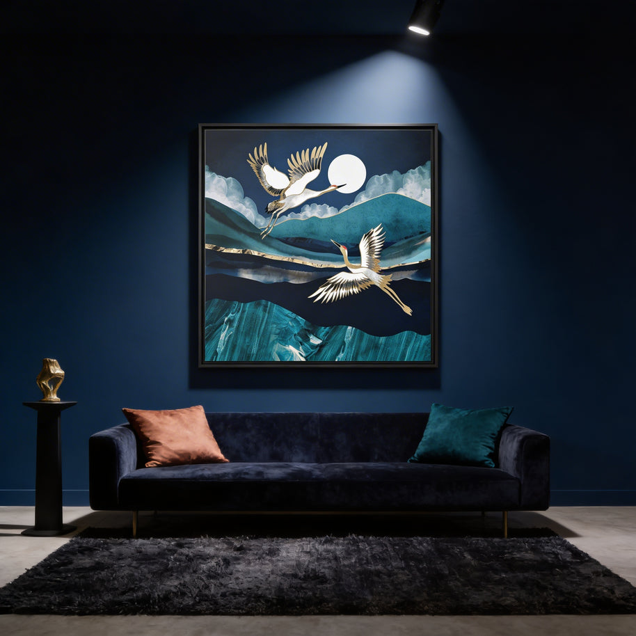Midnight Cranes - Matte Canvas, Framed (Multi-color)
