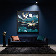 Midnight Cranes - Matte Canvas, Framed (Multi-color)