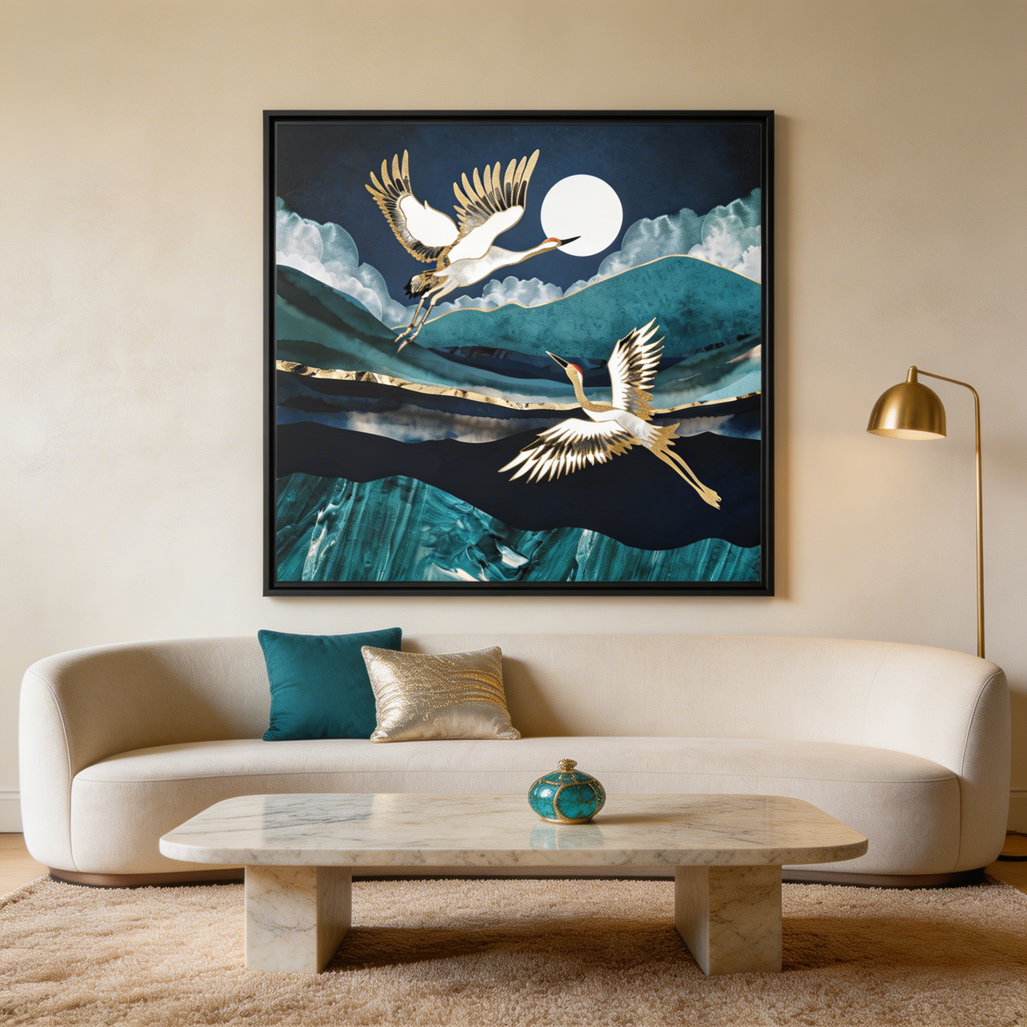 Midnight Cranes - Matte Canvas, Framed (Multi-color)