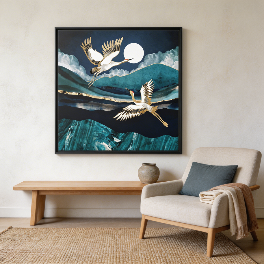 Midnight Cranes - Matte Canvas, Framed (Multi-color)