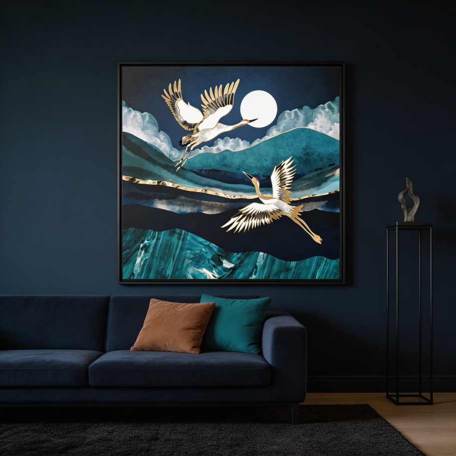 Midnight Cranes - Matte Canvas, Framed (Multi-color)