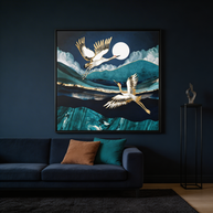 Midnight Cranes - Matte Canvas, Framed (Multi-color)