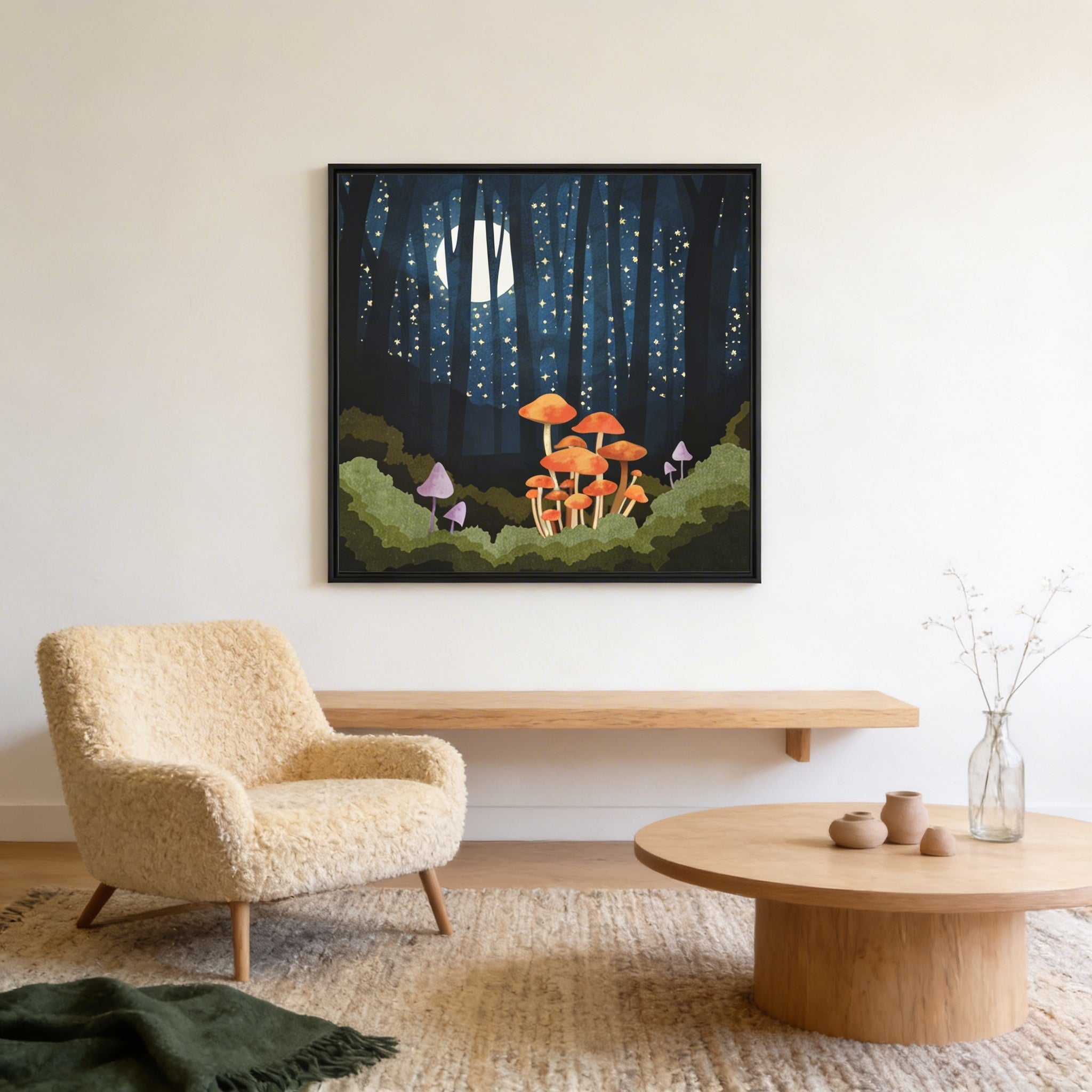 Midnight Mushrooms - Matte Canvas, Framed (Multi-color)