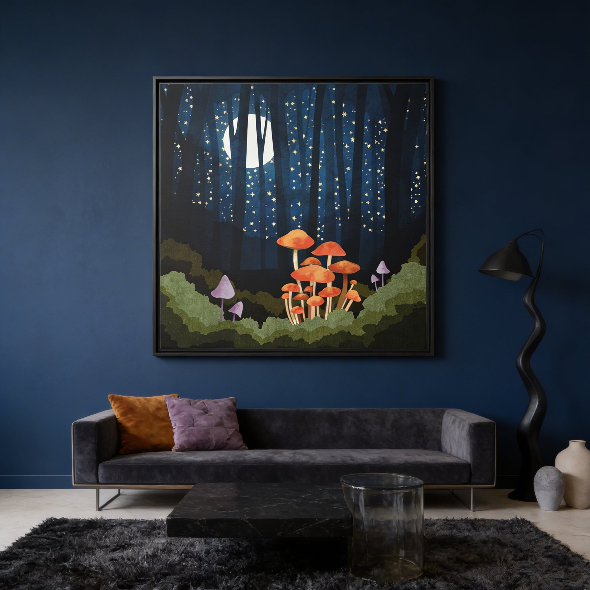 Midnight Mushrooms - Matte Canvas, Framed (Multi-color)