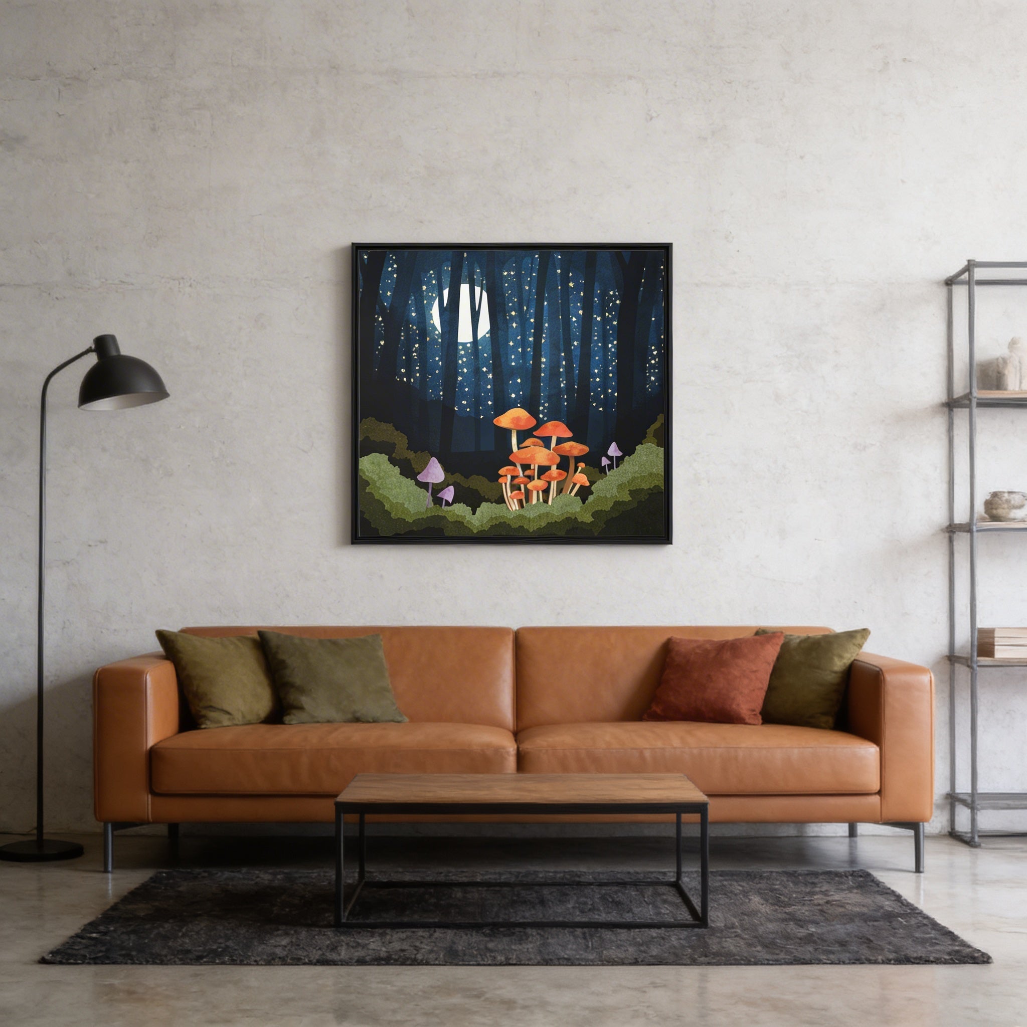 Midnight Mushrooms - Matte Canvas, Framed (Multi-color)