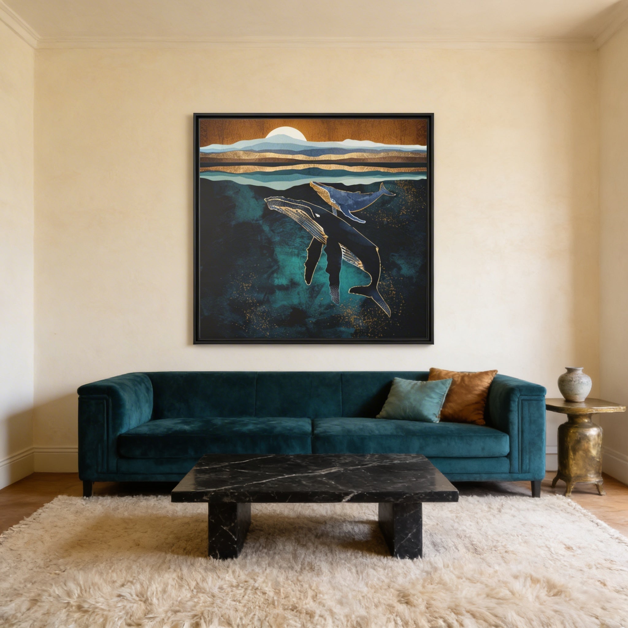 Moonlit Whales - Matte Canvas, Framed (Multi-color)