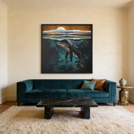 Moonlit Whales - Matte Canvas, Framed (Multi-color)