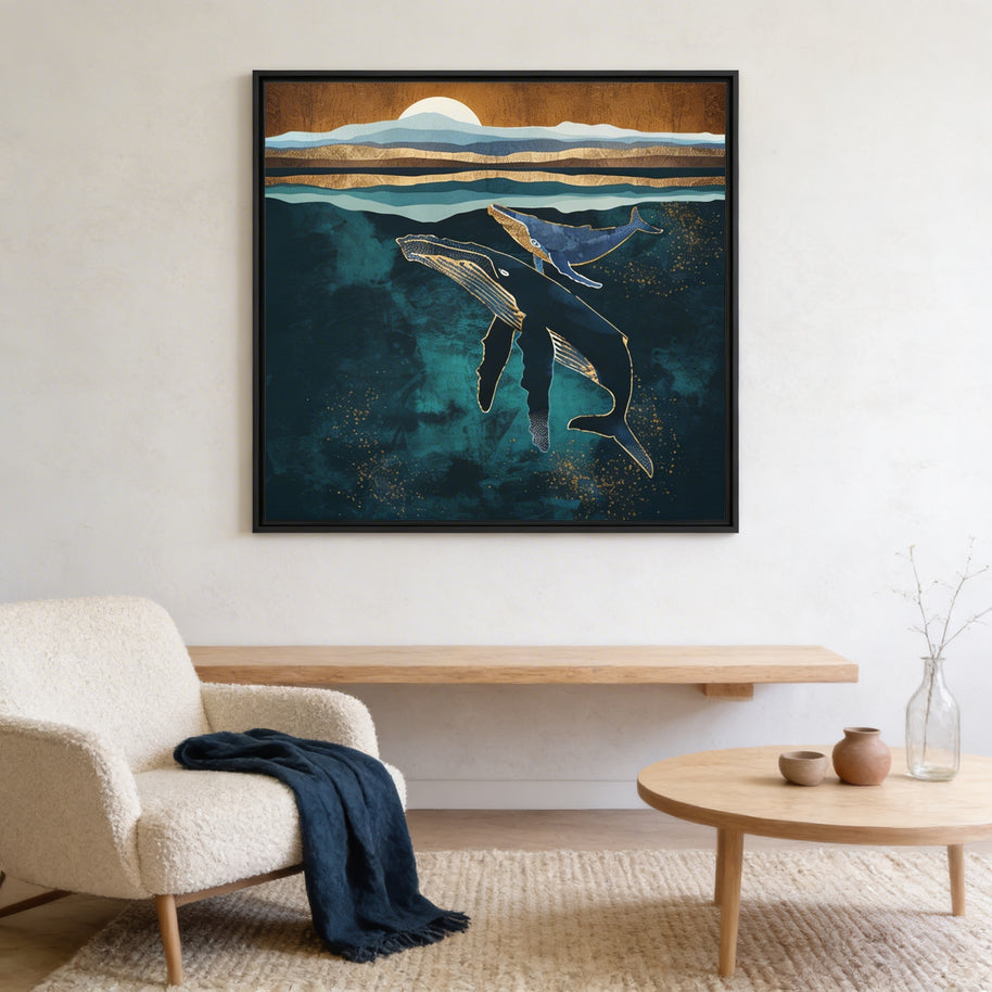 Moonlit Whales - Matte Canvas, Framed (Multi-color)