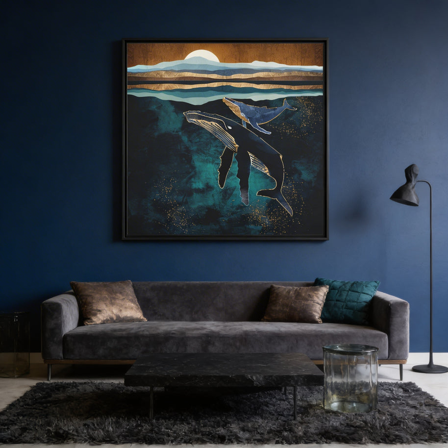 Moonlit Whales - Matte Canvas, Framed (Multi-color)