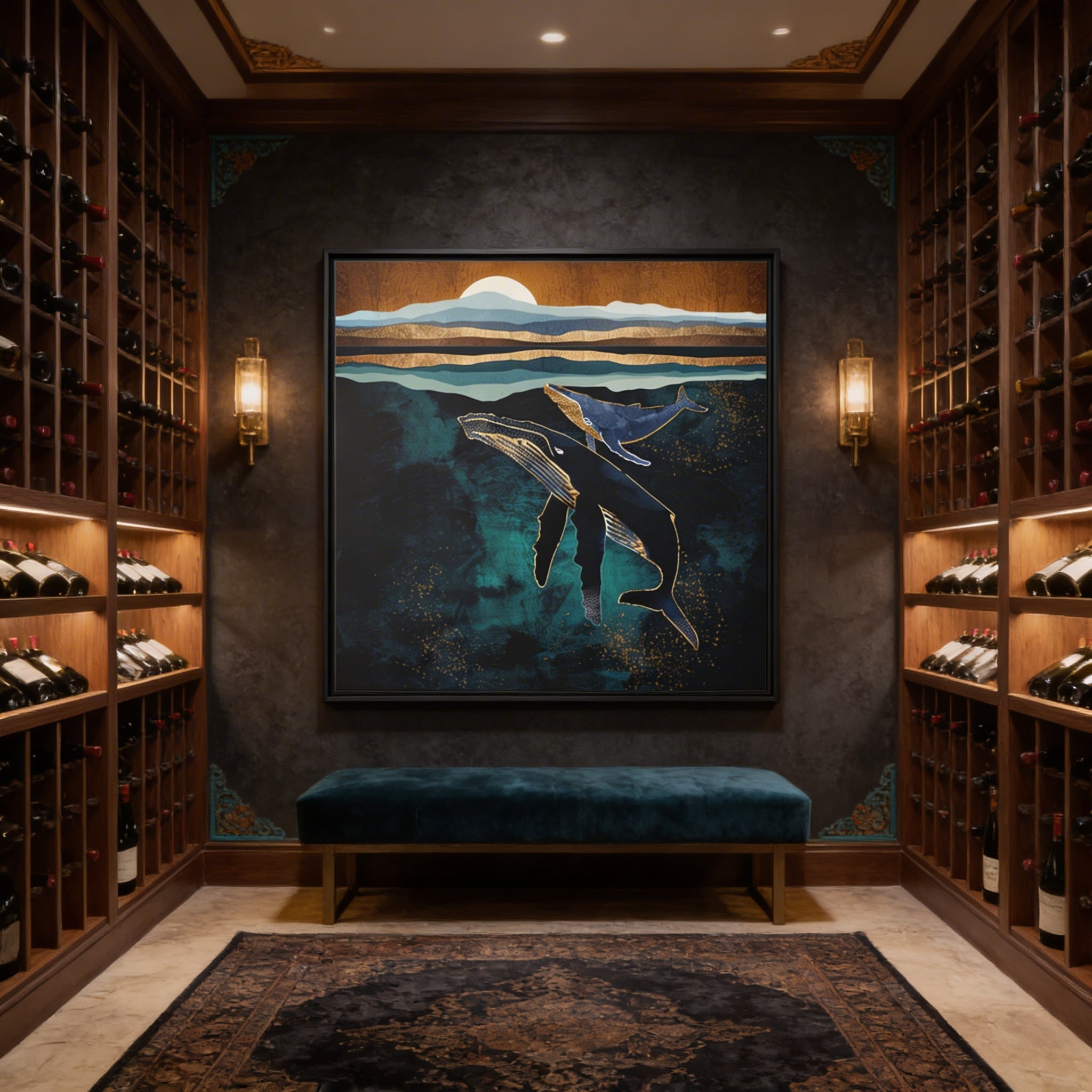 Moonlit Whales - Matte Canvas, Framed (Multi-color)