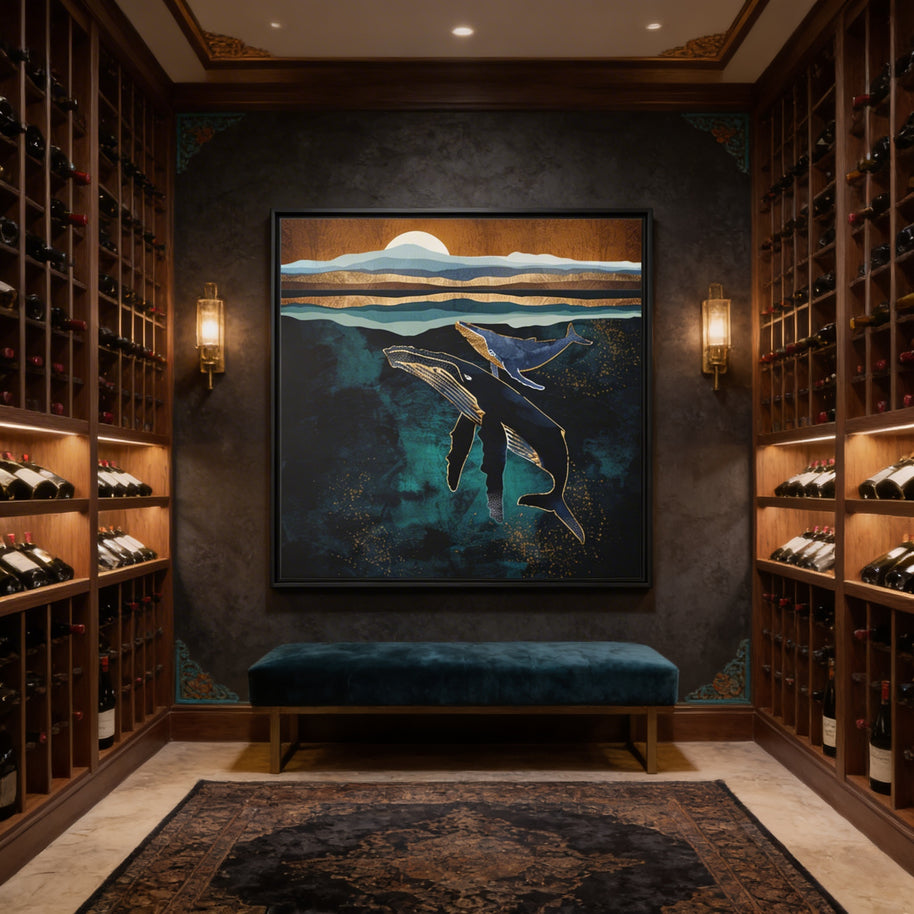 Moonlit Whales - Matte Canvas, Framed (Multi-color)