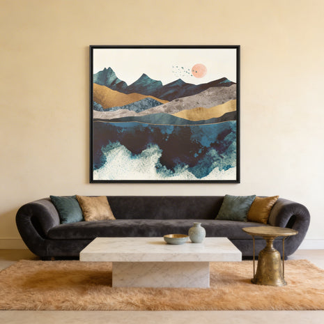 Blue Mountain Reflection - Matte Canvas, Framed (Multi-color)