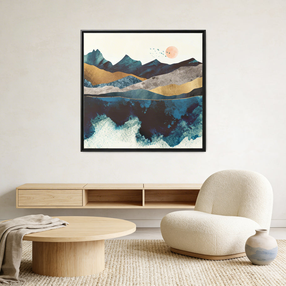 Blue Mountain Reflection - Matte Canvas, Framed (Multi-color)