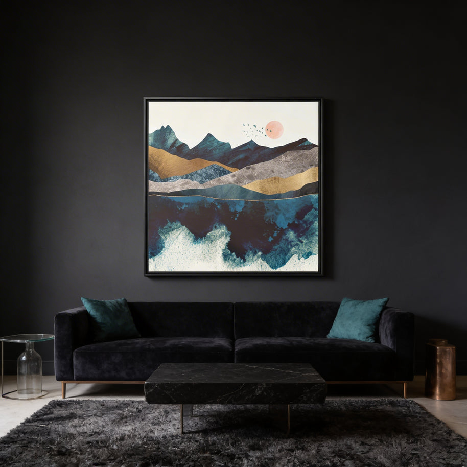 Blue Mountain Reflection - Matte Canvas, Framed (Multi-color)