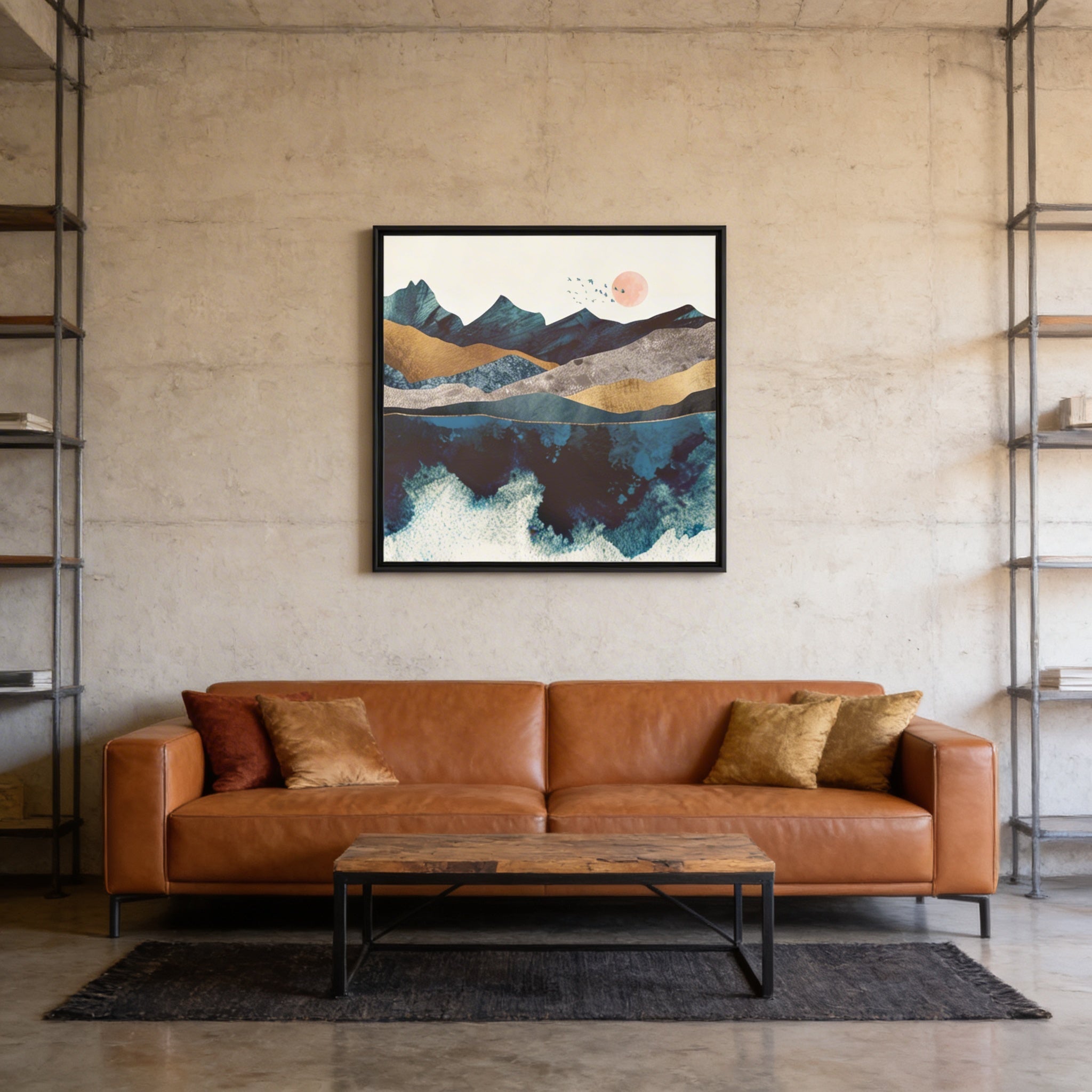 Blue Mountain Reflection - Matte Canvas, Framed (Multi-color)