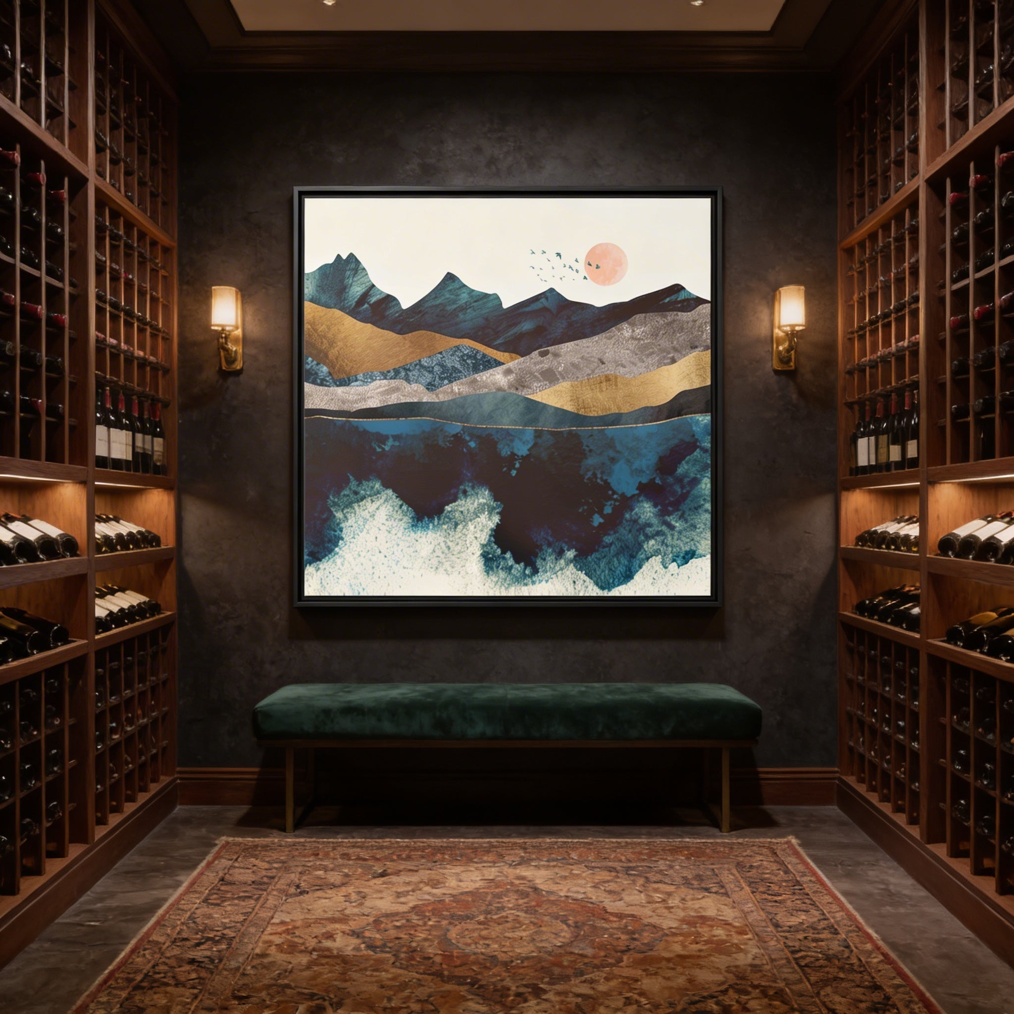 Blue Mountain Reflection - Matte Canvas, Framed (Multi-color)