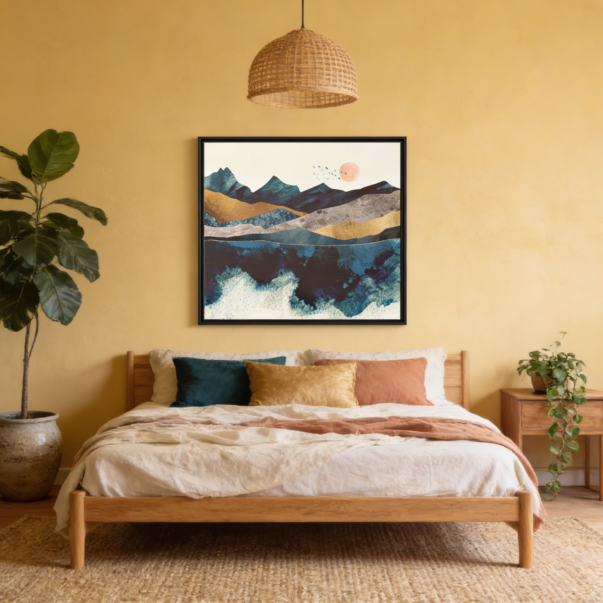 Blue Mountain Reflection - Matte Canvas, Framed (Multi-color)