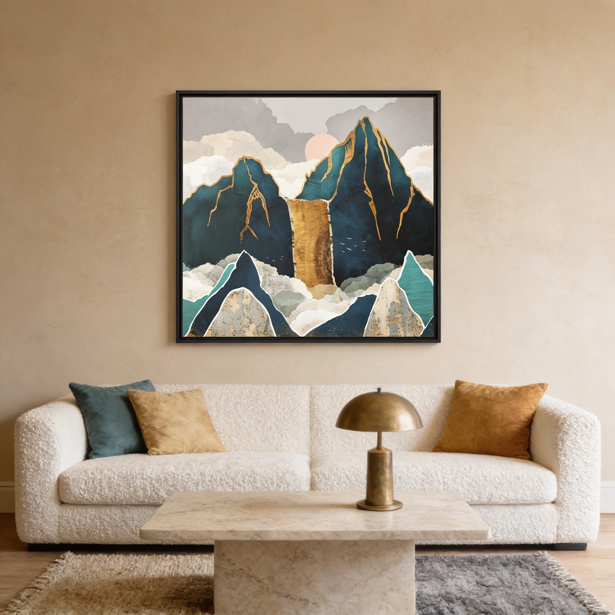 Golden Waterfall - Matte Canvas, Framed (Multi-color)