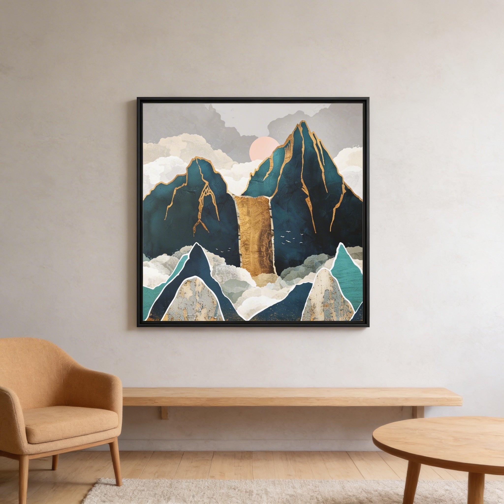 Golden Waterfall - Matte Canvas, Framed (Multi-color)