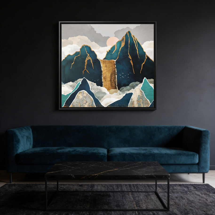 Golden Waterfall - Matte Canvas, Framed (Multi-color)