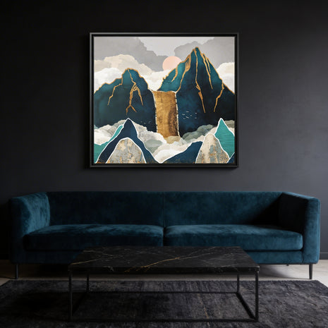 Golden Waterfall - Matte Canvas, Framed (Multi-color)