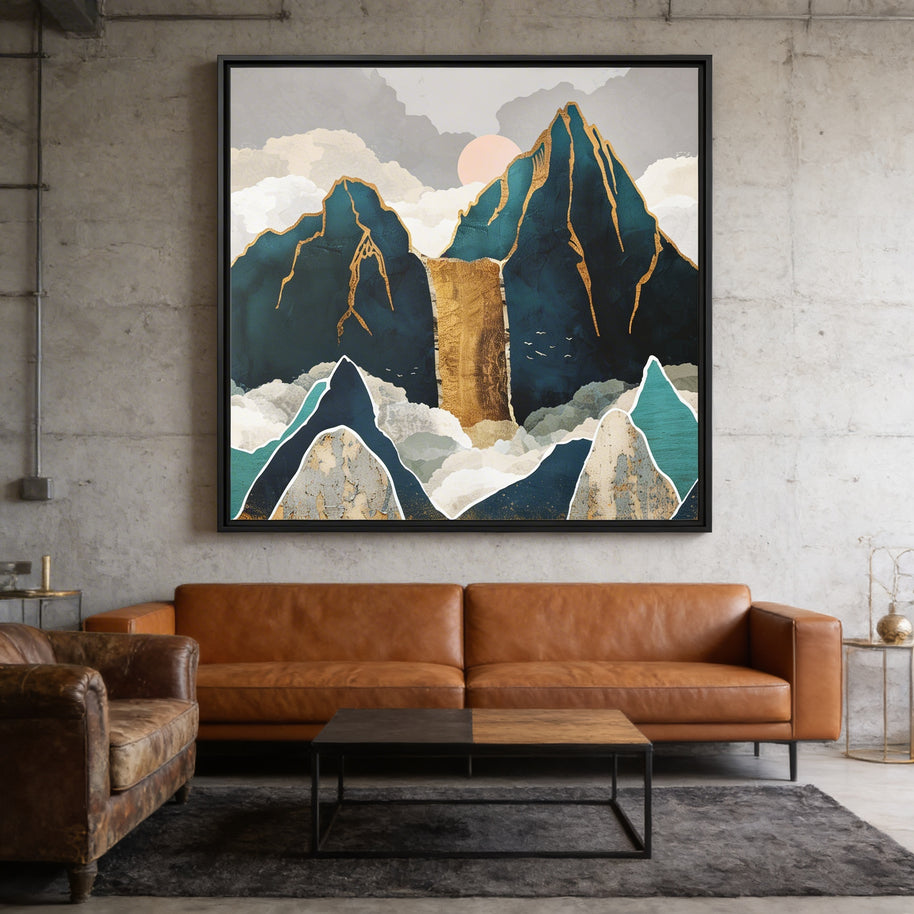 Golden Waterfall - Matte Canvas, Framed (Multi-color)