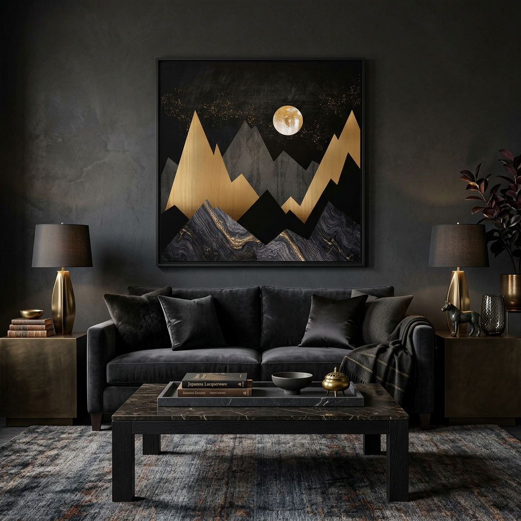 Golden Night Peaks - Matte Canvas, Framed (Multi-color)