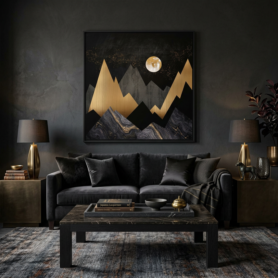 Golden Night Peaks - Matte Canvas, Framed (Multi-color)