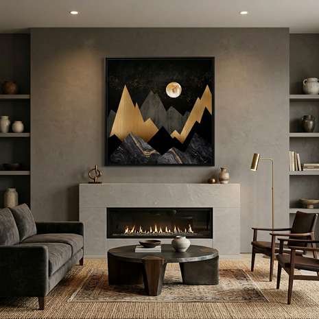 Golden Night Peaks - Matte Canvas, Framed (Multi-color)