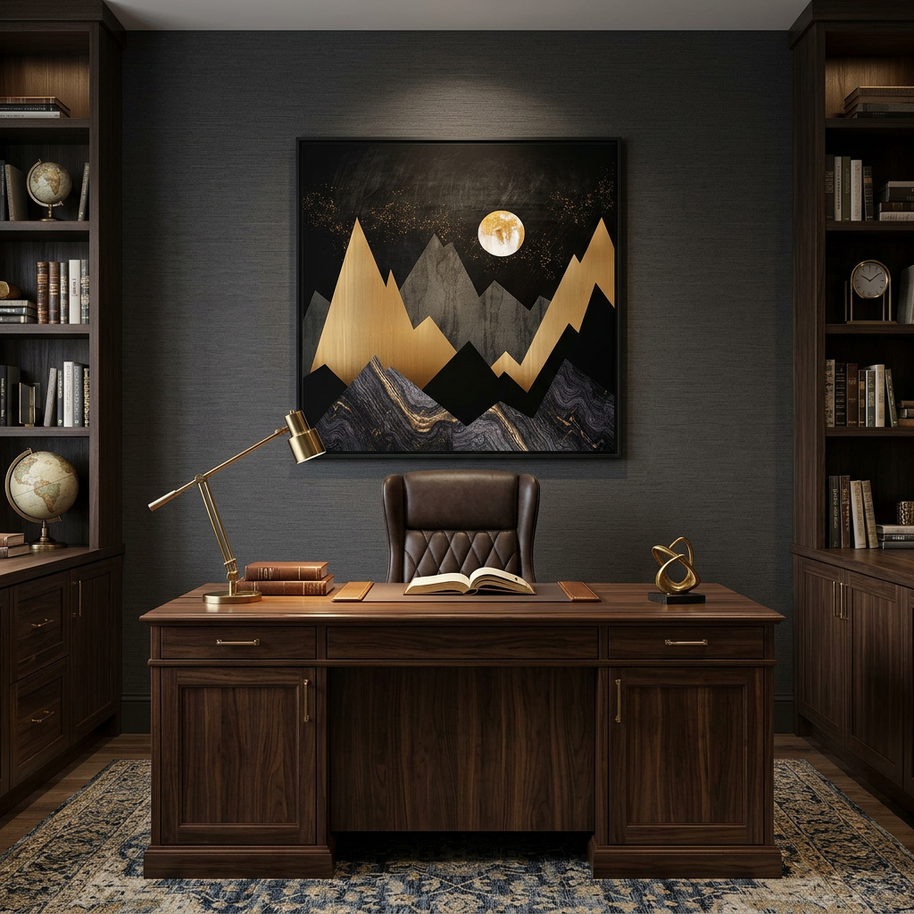 Golden Night Peaks - Matte Canvas, Framed (Multi-color)