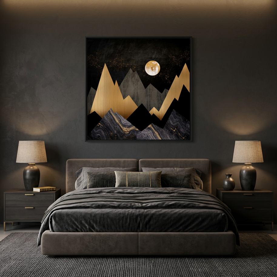 Golden Night Peaks - Matte Canvas, Framed (Multi-color)