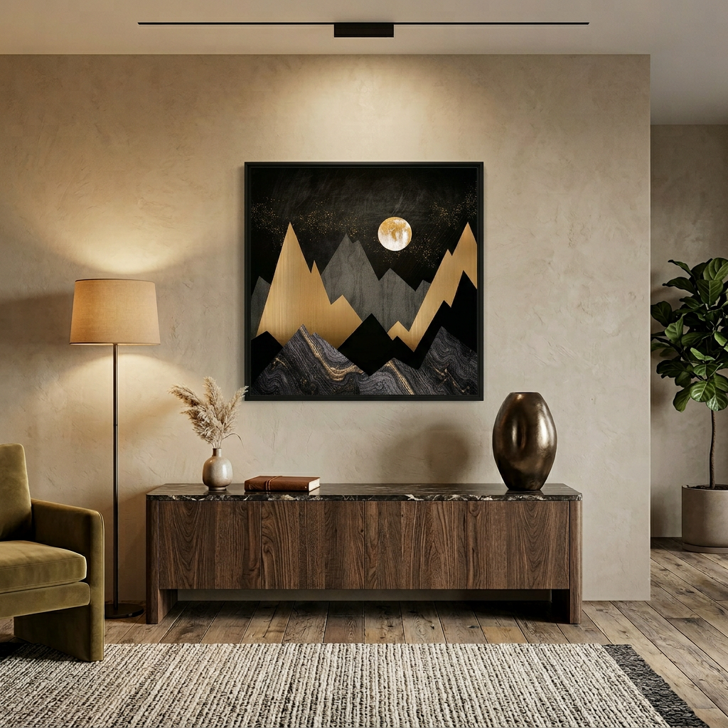 Golden Night Peaks - Matte Canvas, Framed (Multi-color)