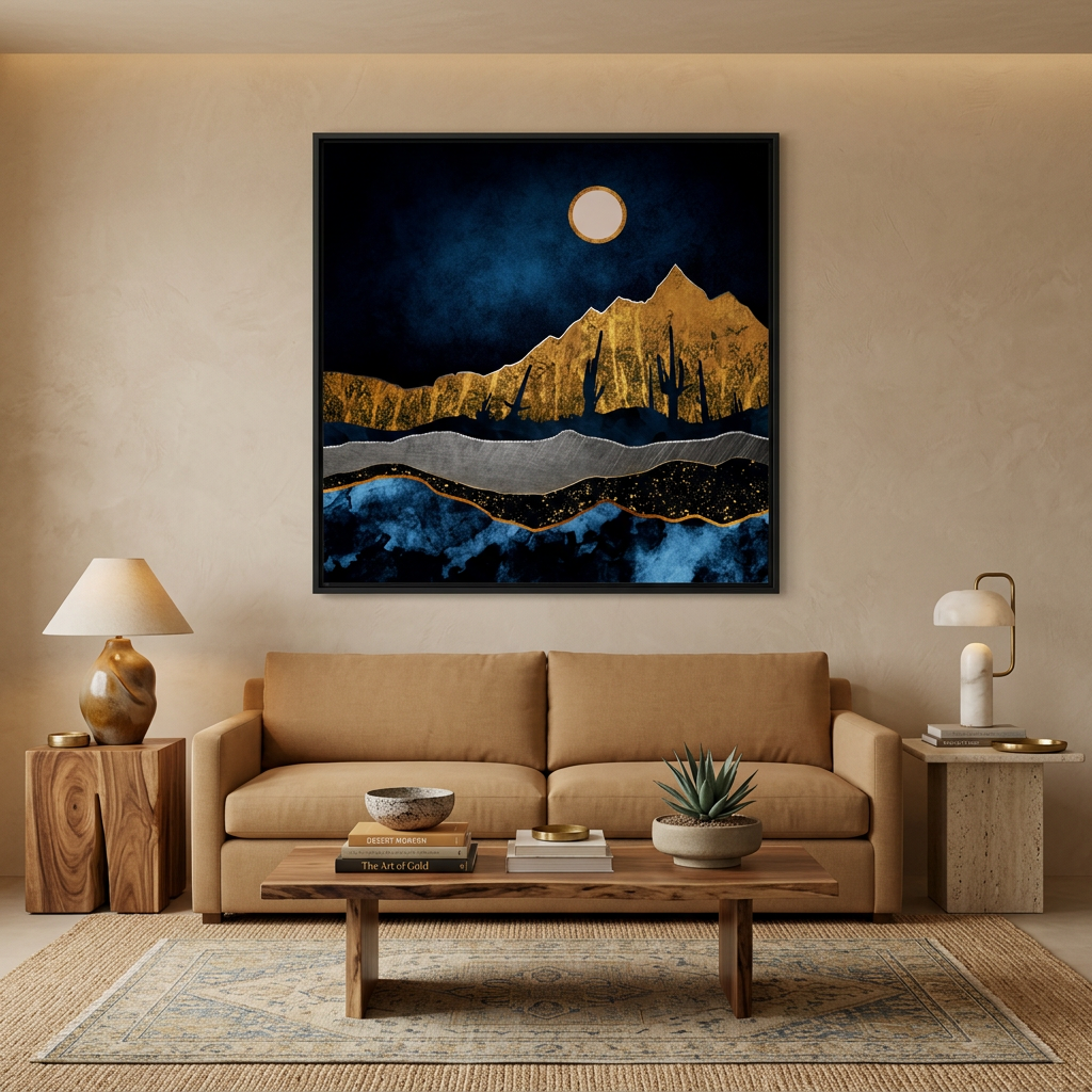 Midnight Desert Moon - Matte Canvas, Framed (Multi-color)