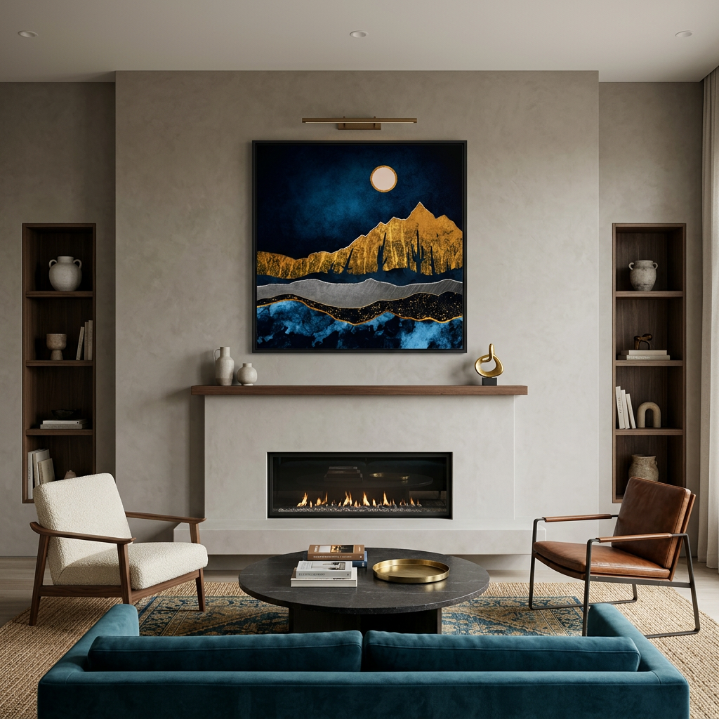 Midnight Desert Moon - Matte Canvas, Framed (Multi-color)