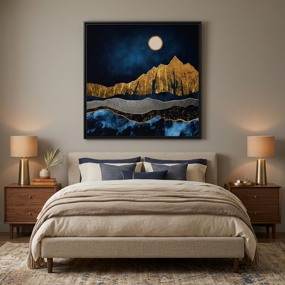 Midnight Desert Moon - Matte Canvas, Framed (Multi-color)