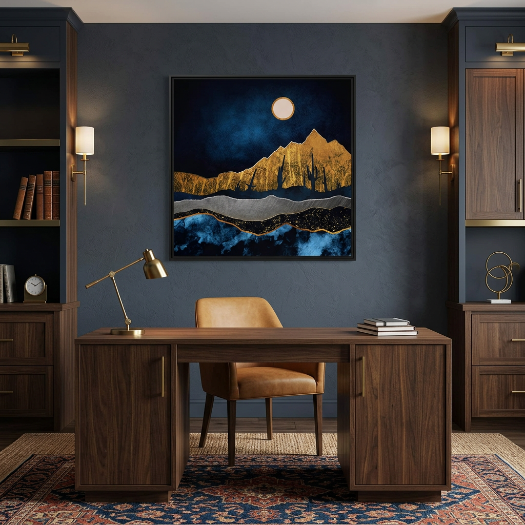 Midnight Desert Moon - Matte Canvas, Framed (Multi-color)